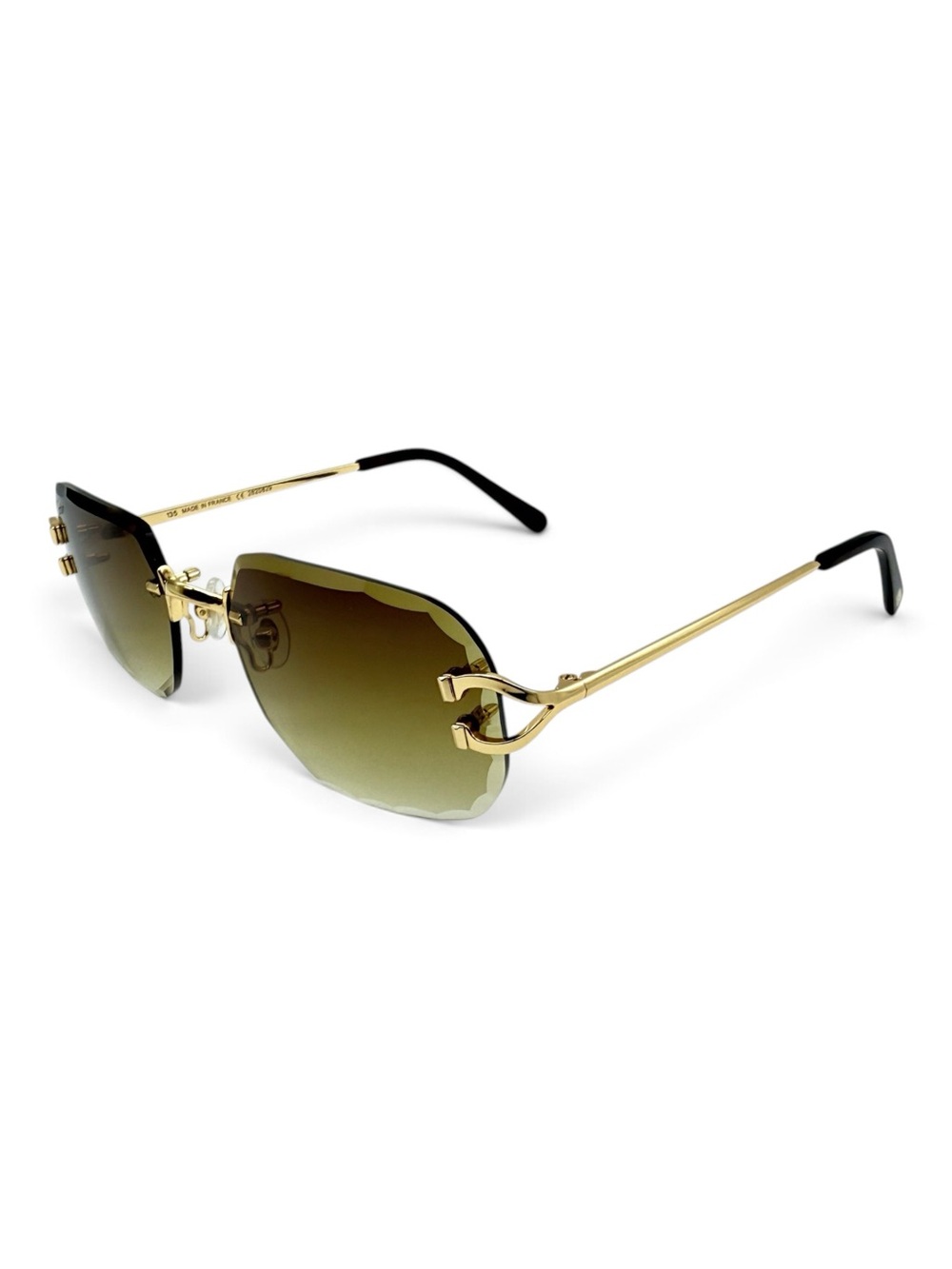 Cartier Gold Rimless Sunglasses with Green Gradient Lenses